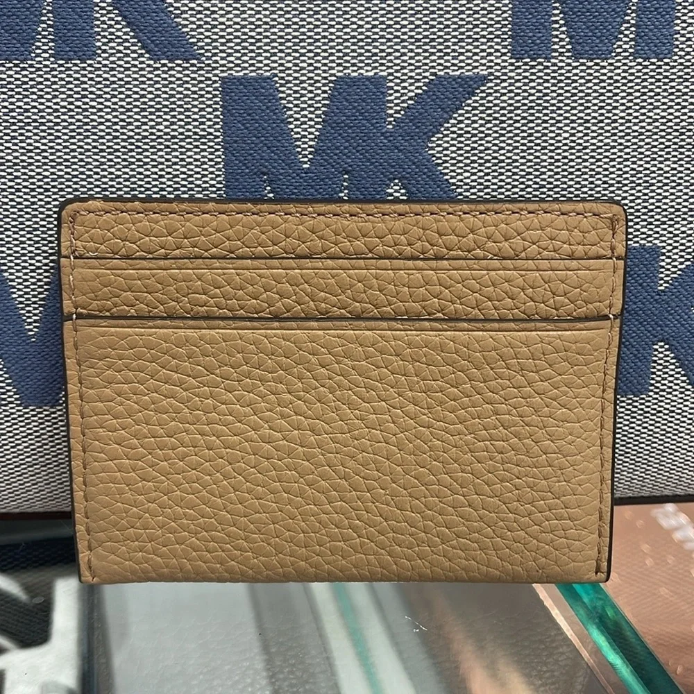 MICHAEL KORS Reed Large Pebbled Leather Card Holder Case Camel  NWT